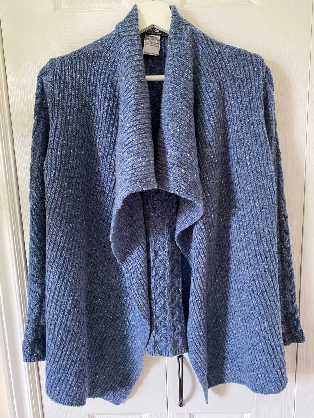 Ireland’s Eye Islander Ribbed Cabled Open-Front Cardigan Wool Cashmere Sz Small